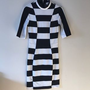 Black white mod mock neck dress
